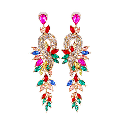 Glam Leaf Water Droplets Alloy Inlay Rhinestones Glass Stone Women's Drop Earrings