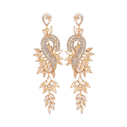 Glam Leaf Water Droplets Alloy Inlay Rhinestones Glass Stone Women's Drop Earrings