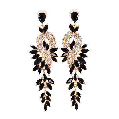 Glam Leaf Water Droplets Alloy Inlay Rhinestones Glass Stone Women's Drop Earrings