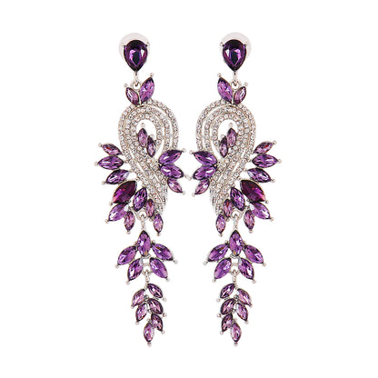 Glam Leaf Water Droplets Alloy Inlay Rhinestones Glass Stone Women's Drop Earrings