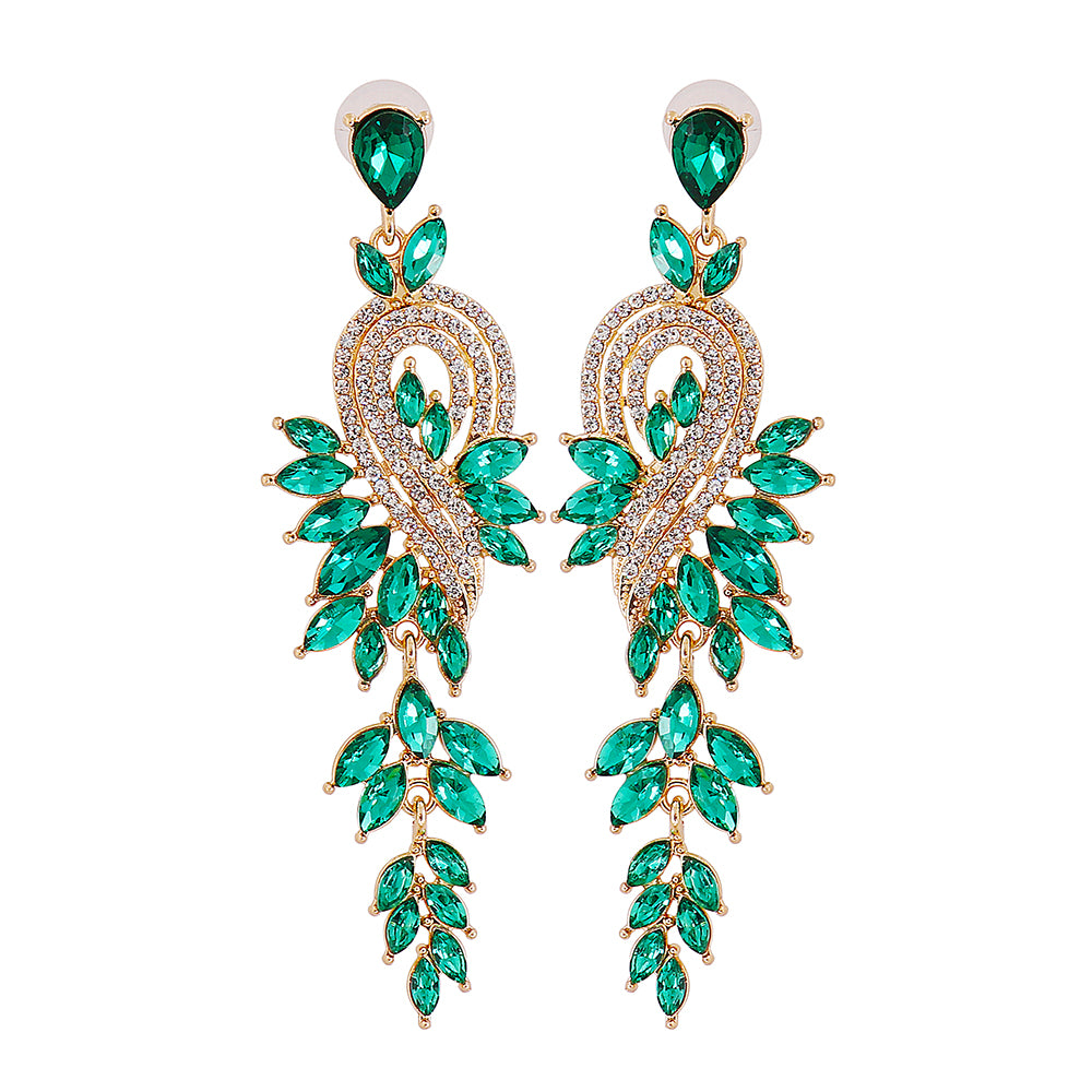 Glam Leaf Water Droplets Alloy Inlay Rhinestones Glass Stone Women's Drop Earrings