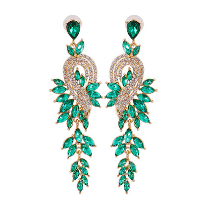 Glam Leaf Water Droplets Alloy Inlay Rhinestones Glass Stone Women's Drop Earrings