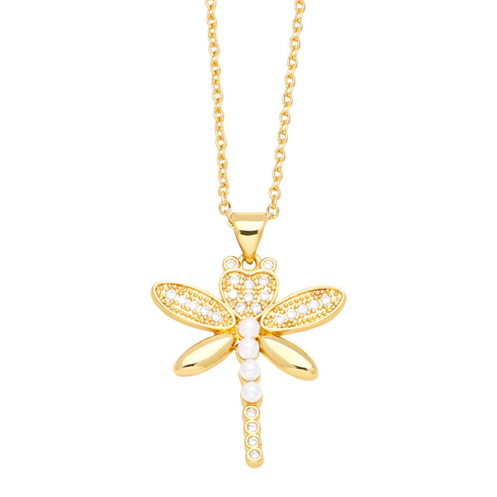 Simple Style Dragonfly Key Copper Zircon Necklace