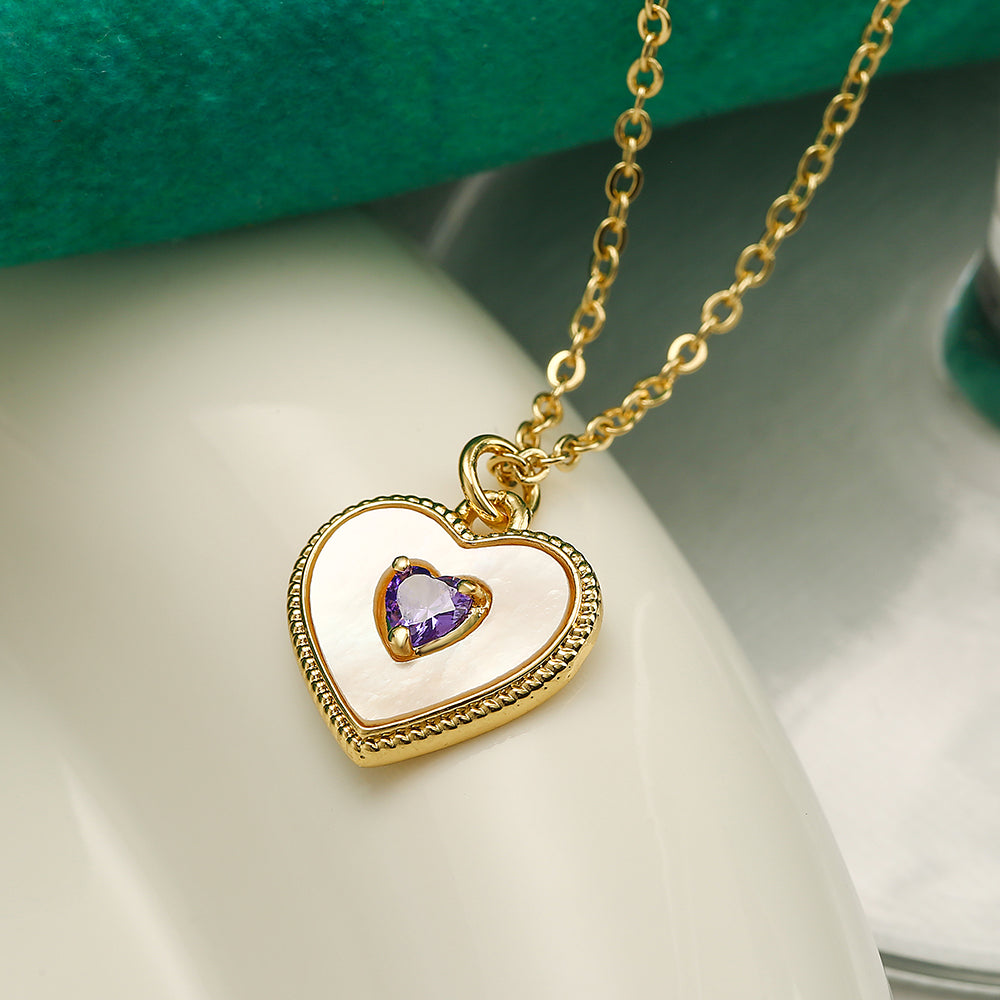 Simple Style Commute Heart Shape Copper Plating Inlay Shell Zircon 18k Gold Plated Pendant Necklace