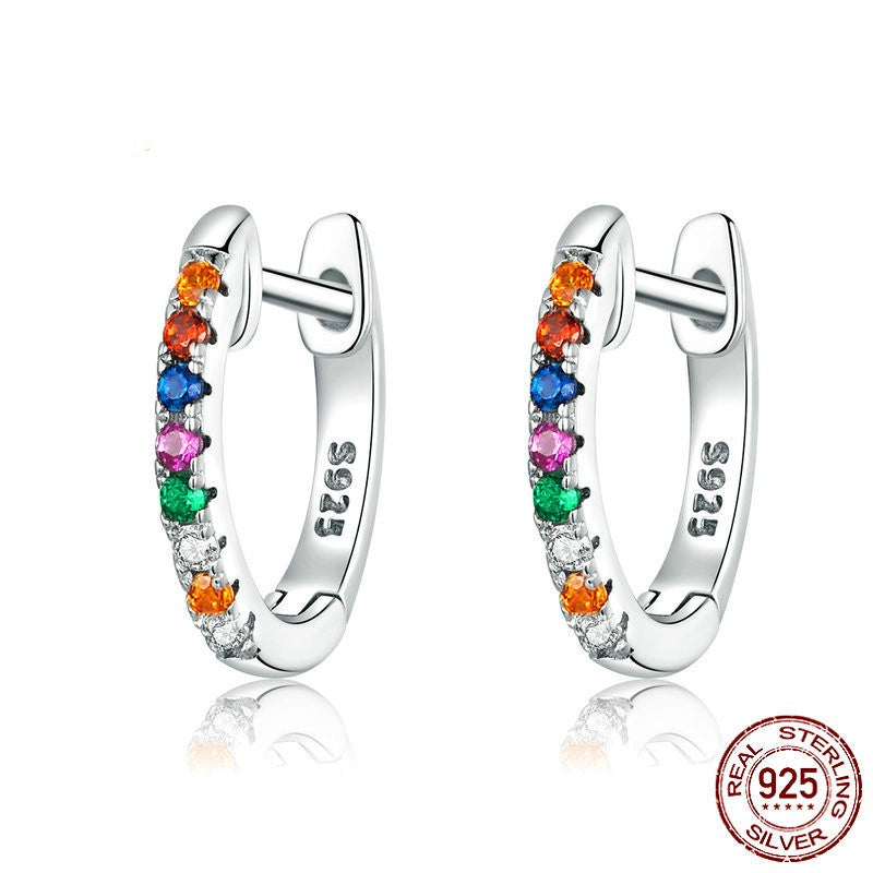 1 Pair Simple Style Solid Color Sterling Silver Plating Inlay Zircon Hoop Earrings