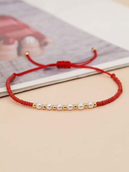 Simple Style Round Beaded Imitation Pearl Copper Wholesale Bracelets