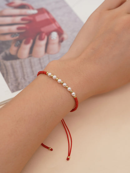 Simple Style Round Beaded Imitation Pearl Copper Wholesale Bracelets