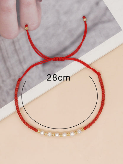 Simple Style Round Beaded Imitation Pearl Copper Wholesale Bracelets