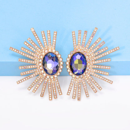 Shiny Geometric Alloy Inlay Rhinestones Glass Stone Women's Ear Studs