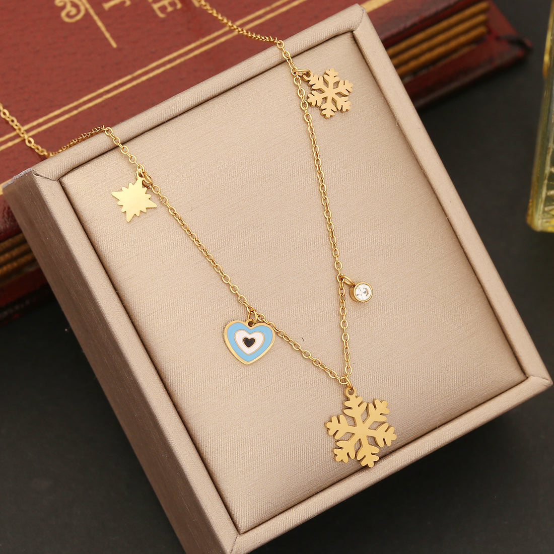 Ig Style Four Leaf Clover Eye Snowflake Stainless Steel Enamel Plating Necklace