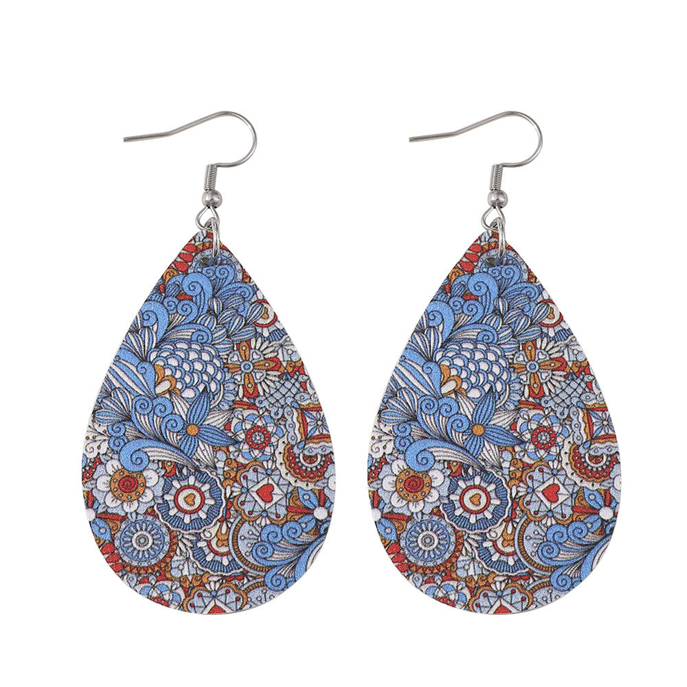 Retro Ethnic Style Water Droplets Stainless Steel Pu Leather Women's Drop Earrings