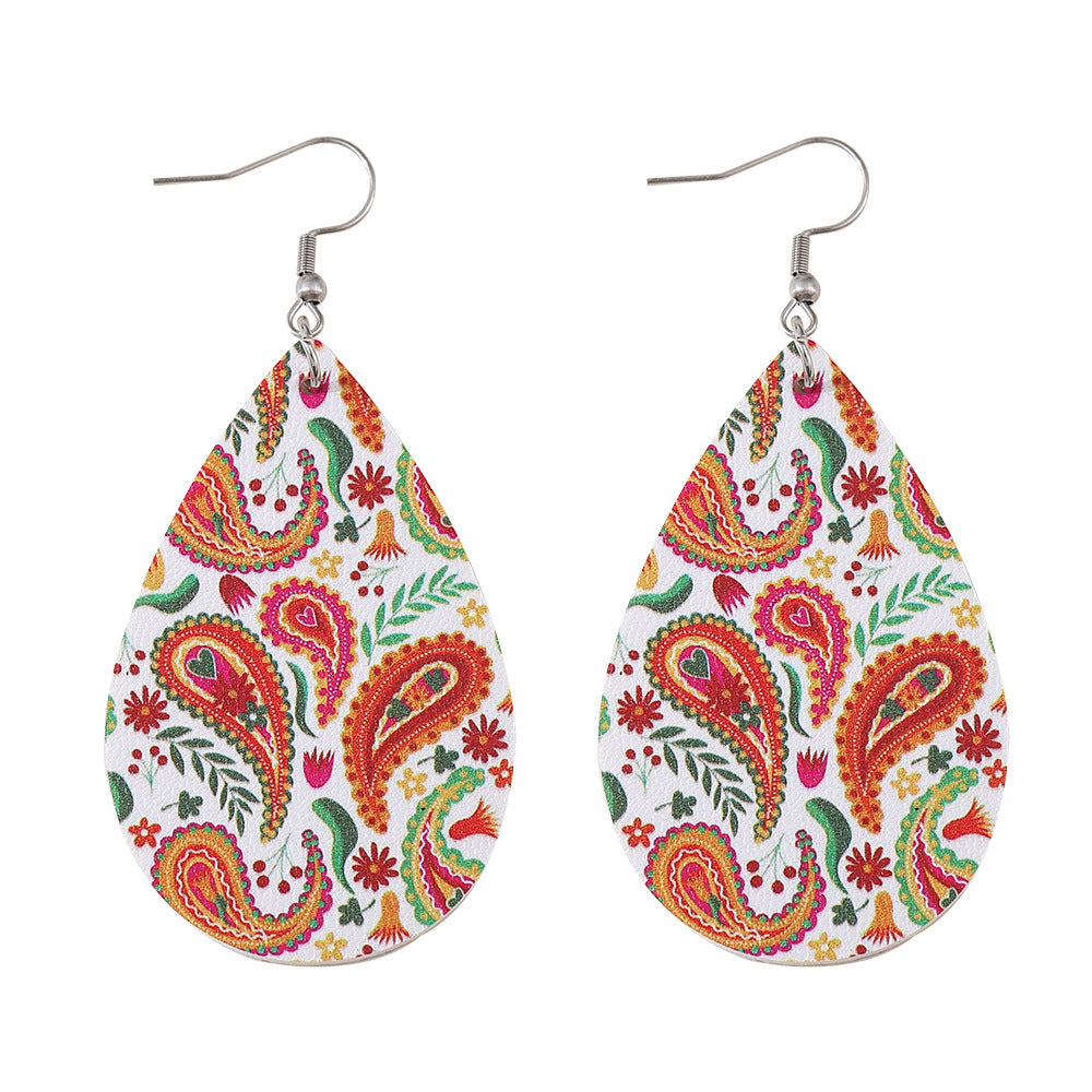 Retro Ethnic Style Water Droplets Stainless Steel Pu Leather Women's Drop Earrings