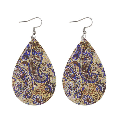 Retro Ethnic Style Water Droplets Stainless Steel Pu Leather Women's Drop Earrings