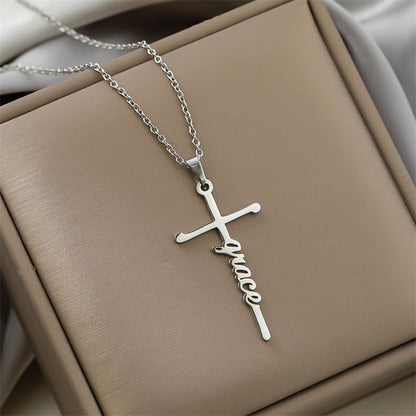 Simple Style Cross Letter Titanium Steel Plating Pendant Necklace