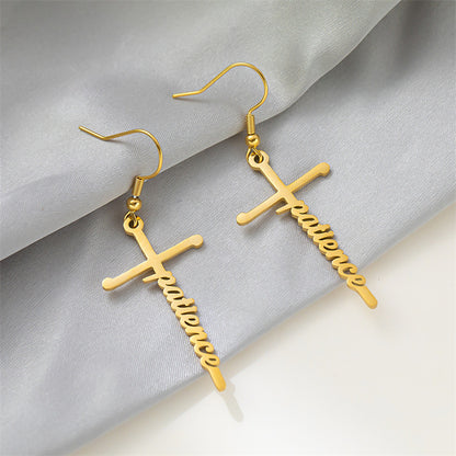 1 Pair Retro Simple Style Cross Letter Titanium Steel Drop Earrings