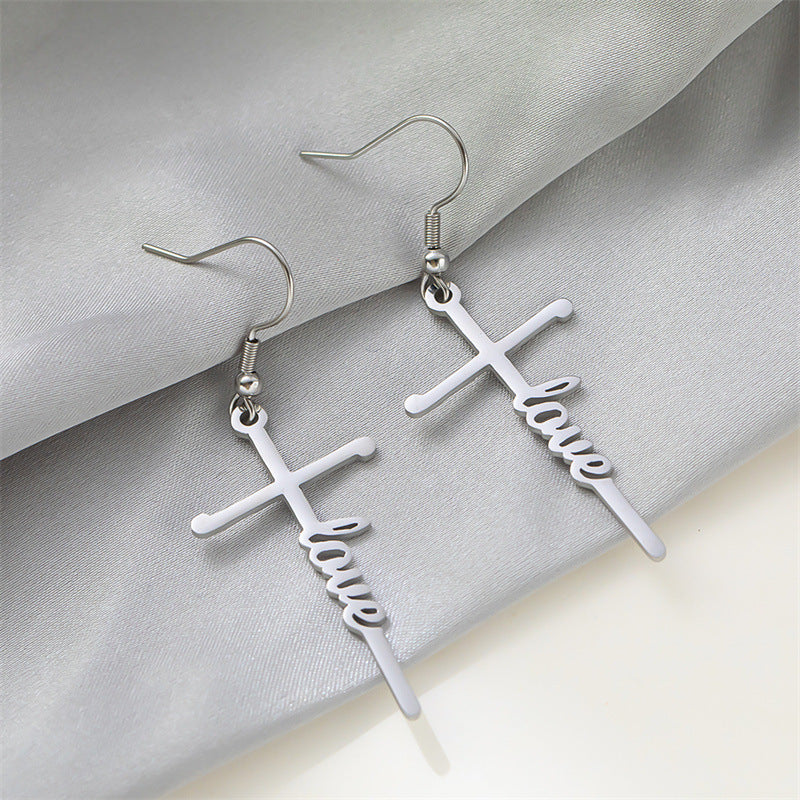 1 Pair Retro Simple Style Cross Letter Titanium Steel Drop Earrings