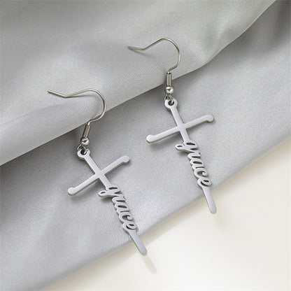 1 Pair Retro Simple Style Cross Letter Titanium Steel Drop Earrings