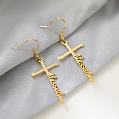 1 Pair Retro Simple Style Cross Letter Titanium Steel Drop Earrings