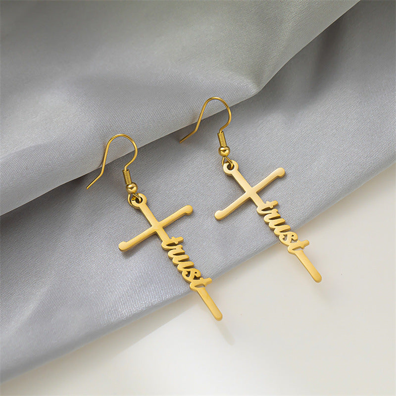 1 Pair Retro Simple Style Cross Letter Titanium Steel Drop Earrings