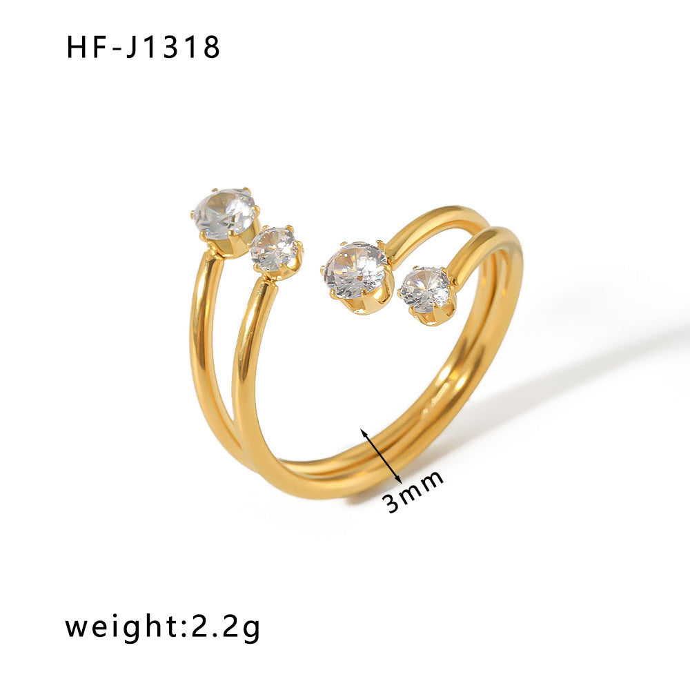 Ig Style Star Heart Shape Snake Stainless Steel Criss Cross Enamel Inlay Artificial Pearls Zircon Rings