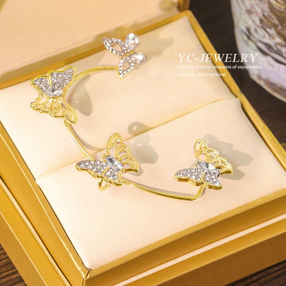 Sweet Butterfly Alloy Plating Inlay Artificial Gemstones Women's Ear Clips