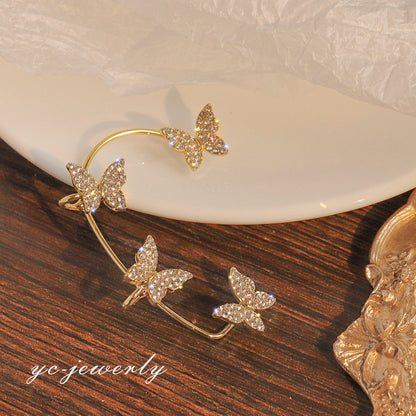 Sweet Butterfly Alloy Plating Inlay Artificial Gemstones Women's Ear Clips