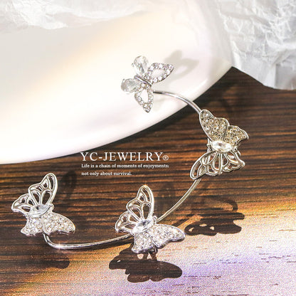 Sweet Butterfly Alloy Plating Inlay Artificial Gemstones Women's Ear Clips