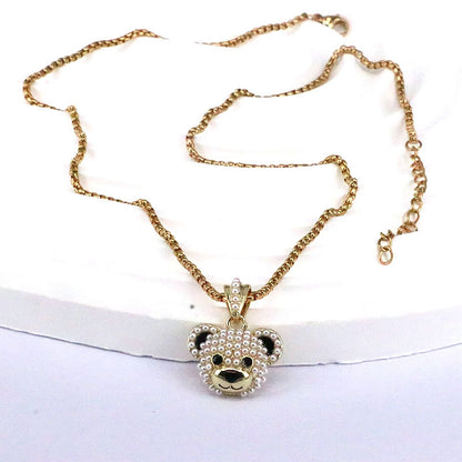 Fashion Little Bear Copper Plating Inlay Pearl Gold Plated Pendant Necklace