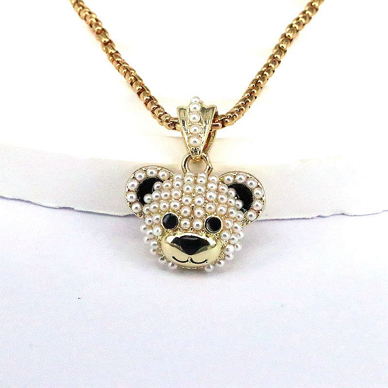 Fashion Little Bear Copper Plating Inlay Pearl Gold Plated Pendant Necklace