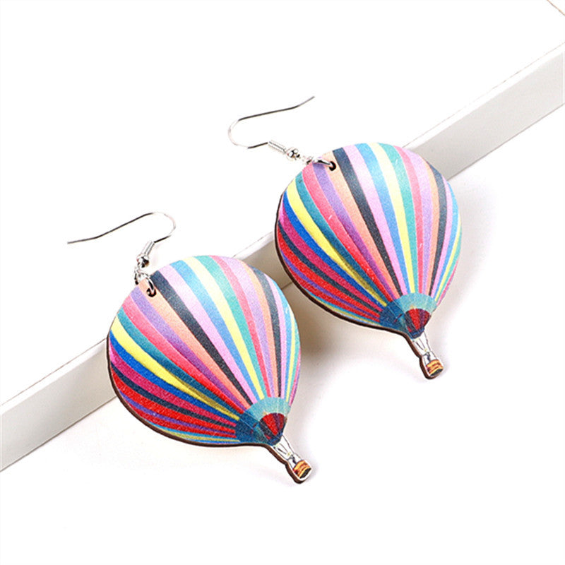 Simple Style Commute Hot Air Balloon Wood Printing Women's Drop Earrings