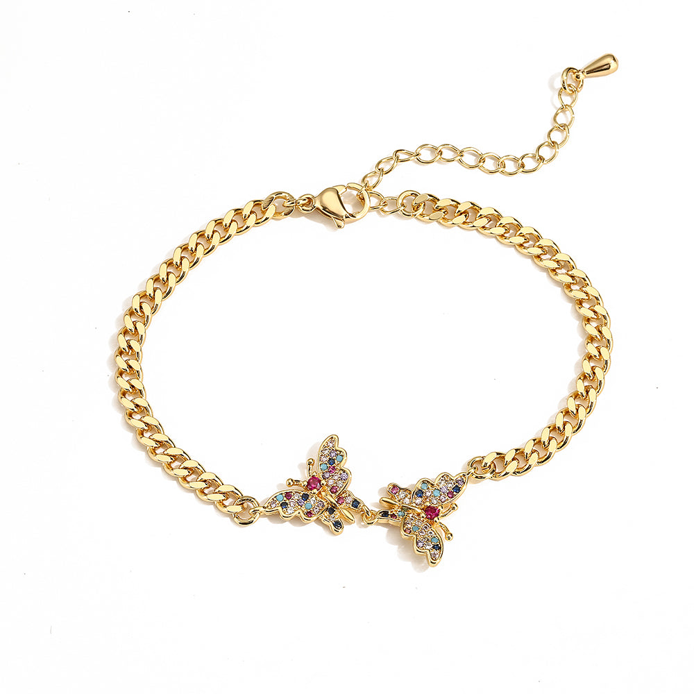 Simple Style Commute Devil's Eye Butterfly Copper 18k Gold Plated Zircon Bracelets In Bulk