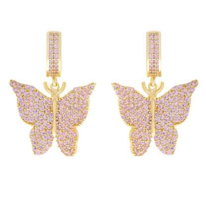 1 Pair Elegant Butterfly Copper Inlay Zircon Earrings