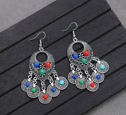 Retro Round Alloy Inlay Turquoise Women's Drop Earrings