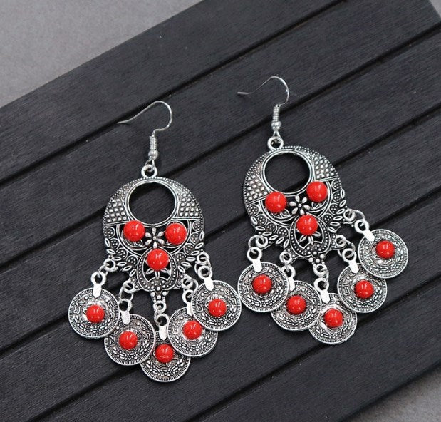 Retro Round Alloy Inlay Turquoise Women's Drop Earrings