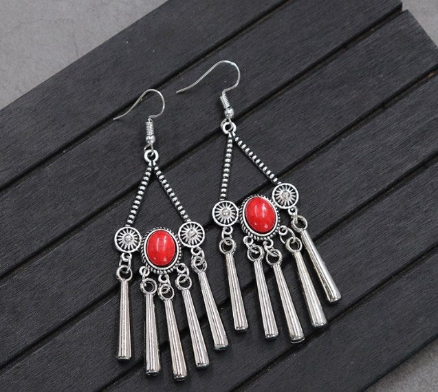 Retro Round Alloy Inlay Turquoise Women's Drop Earrings