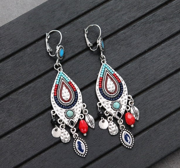 Retro Round Alloy Inlay Turquoise Women's Drop Earrings