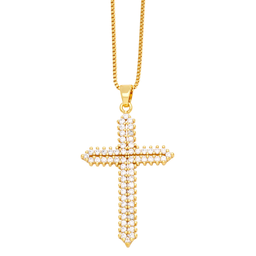 Hip-hop Punk Cross Stainless Steel Copper Plating Inlay Zircon 18k Gold Plated Pendant Necklace