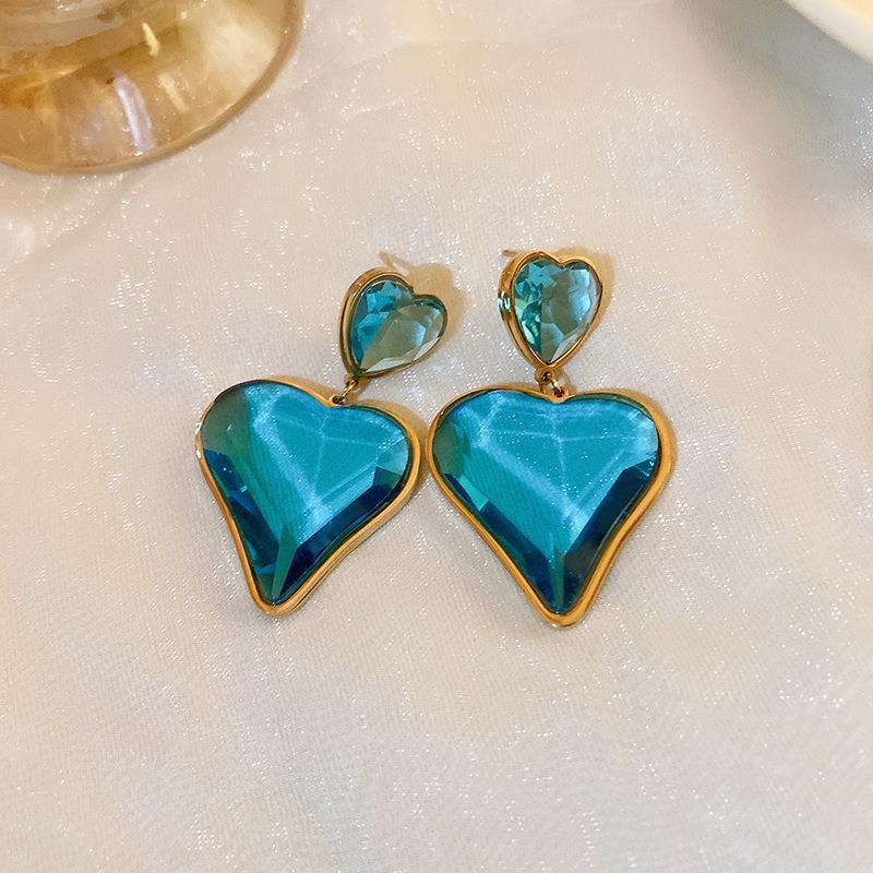 Retro Ethnic Style Heart Shape Alloy Inlay Resin Women's Drop Earrings