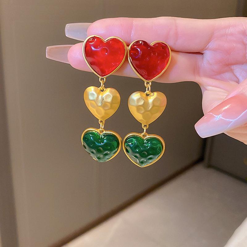 Retro Ethnic Style Heart Shape Alloy Inlay Resin Women's Drop Earrings