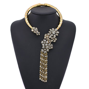 Exaggerated Luxurious Tassel Flower Alloy Inlay Artificial Crystal Women's Necklace