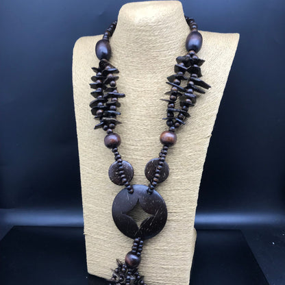 Retro Solid Color Wood Beaded Enamel Unisex Long Necklace