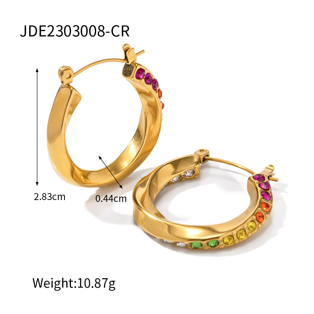 1 Pair Modern Style Round Plating Inlay Stainless Steel Artificial Diamond 18k Gold Plated Hoop Earrings