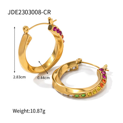 1 Pair Modern Style Round Plating Inlay Stainless Steel Artificial Diamond 18k Gold Plated Hoop Earrings