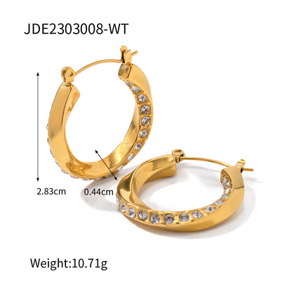 1 Pair Modern Style Round Plating Inlay Stainless Steel Artificial Diamond 18k Gold Plated Hoop Earrings