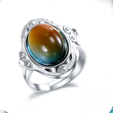 Retro Lady Oval Eye Alloy Inlay Artificial Gemstones Women's Open Ring