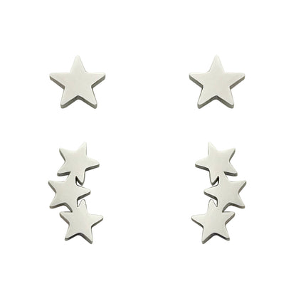 2 Pairs Cute Simple Style Star Polishing Stainless Steel Ear Studs