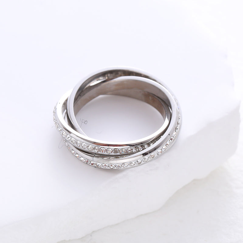 Simple Style Solid Color Stainless Steel Plating Inlay Rhinestones 24k Gold Plated Rings