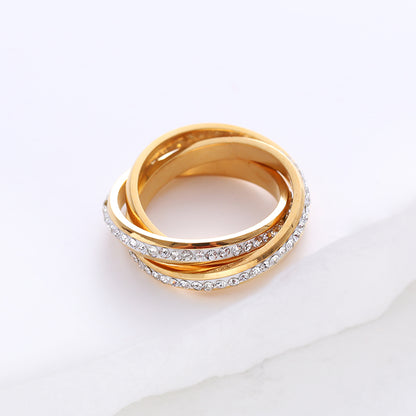 Simple Style Solid Color Stainless Steel Plating Inlay Rhinestones 24k Gold Plated Rings