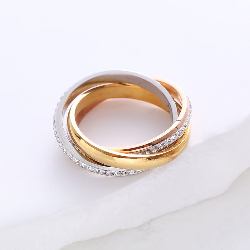 Simple Style Solid Color Stainless Steel Plating Inlay Rhinestones 24k Gold Plated Rings