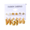 Retro Round Alloy Plating Artificial Pearls Women's Earrings Ear Studs 6-piece Set